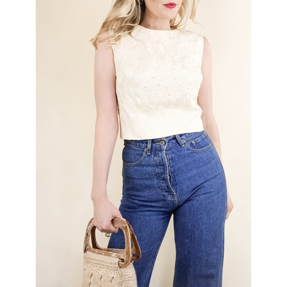 Handmade Vintage Ivory Posie & Pearl Crop Blouse - Picture 4 of 16